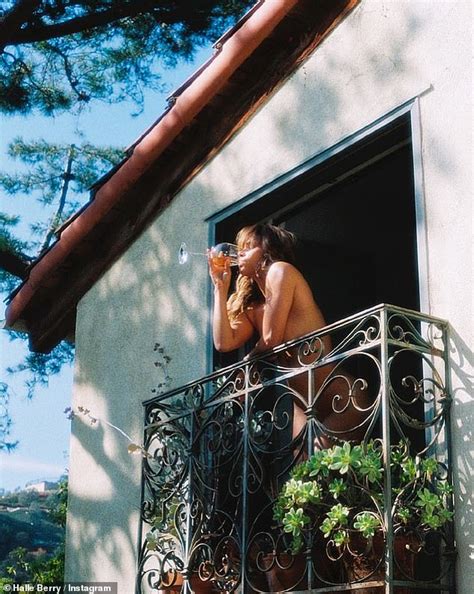 halle berry on her balcony|Halle Berry Poses Nude While Drinking Wine on Her Balcony